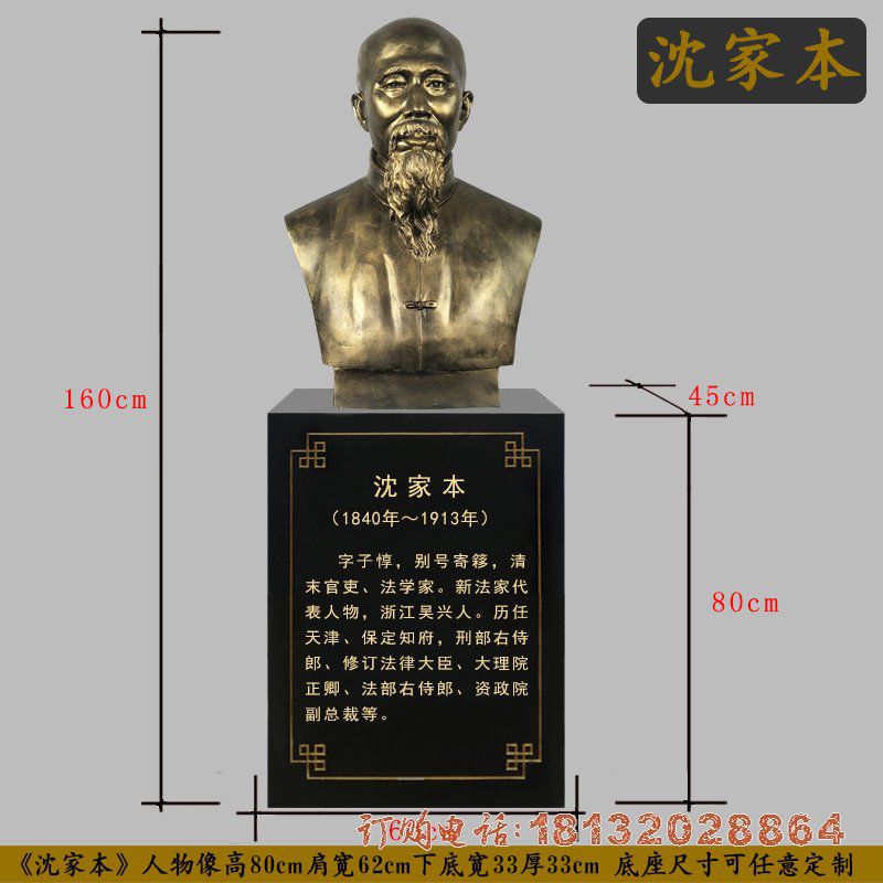 古代名人沈家本头像铜雕 古代名人沈家本头像铜雕