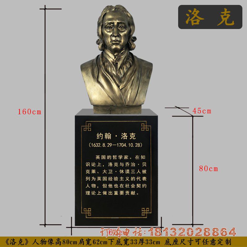 西方哲学家洛克头像铜雕 西方哲学家洛克头像铜雕