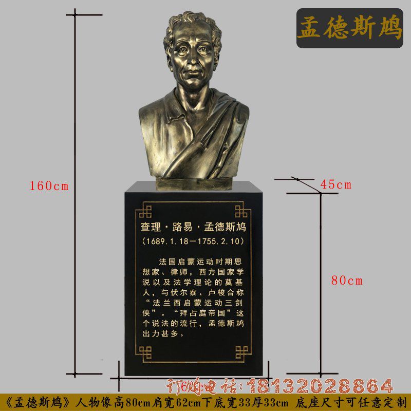 西方名人孟德斯鸠头像铜雕 西方名人孟德斯鸠头像铜雕