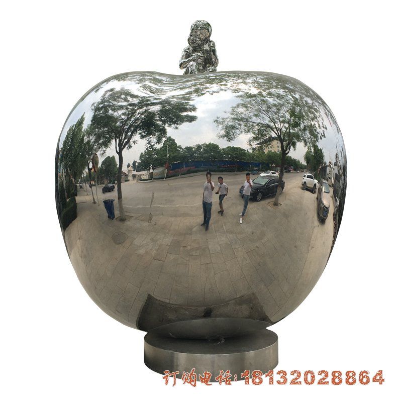 广场不锈钢镜面苹果雕塑