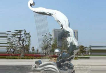 广场不锈钢抽象竖琴雕塑