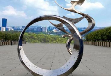 不锈钢抽象圆环大雁雕塑