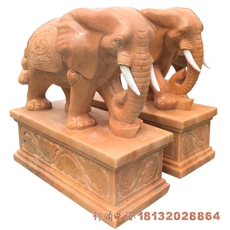 晚霞红吉祥如意石雕大象