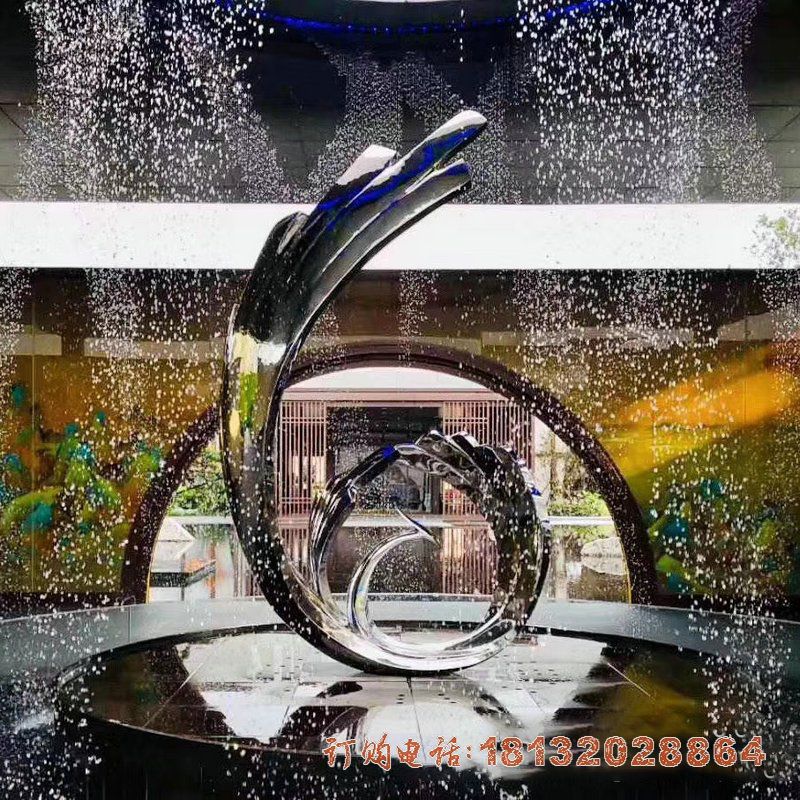 不锈钢水景抽象凤凰雕塑 不锈钢水景抽象凤凰雕塑