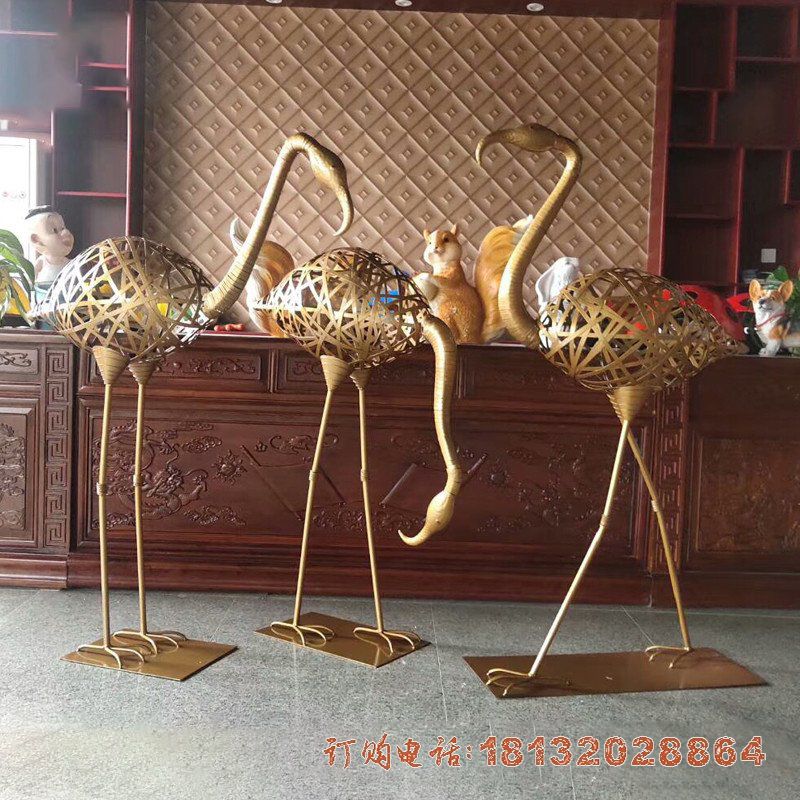 不锈钢抽象编织火烈鸟雕塑 不锈钢抽象编织火烈鸟雕塑