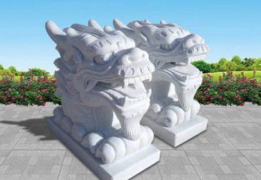公园汉白玉喷水龙头石雕