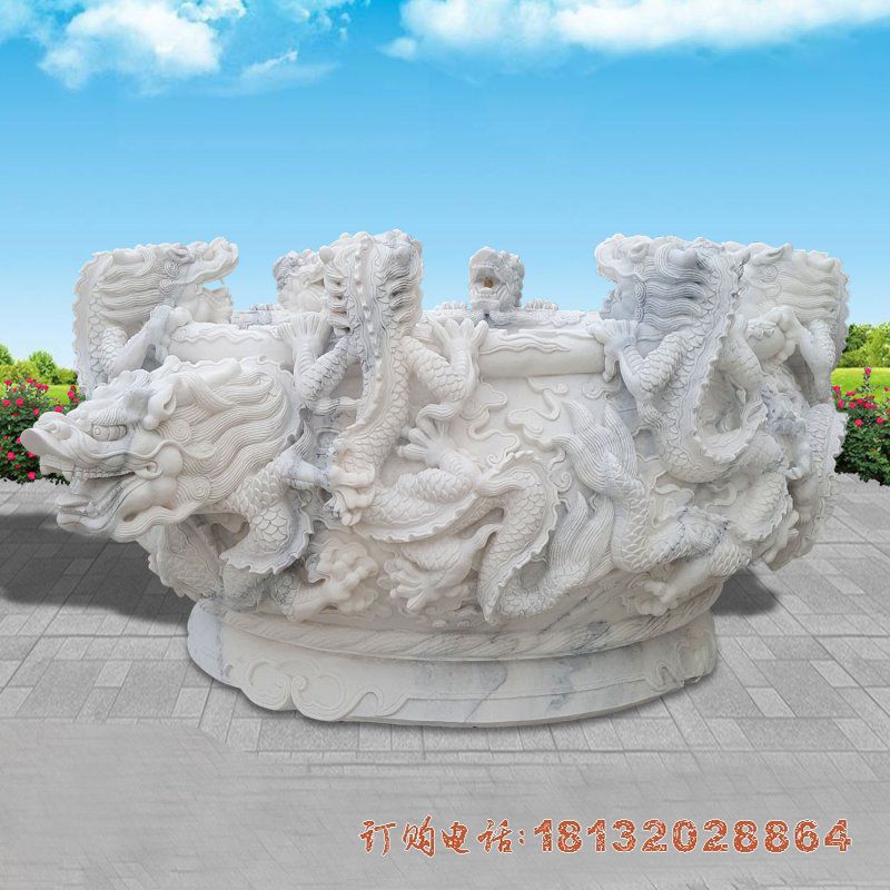 草白玉龙浮雕石水缸 草白玉龙浮雕石水缸
