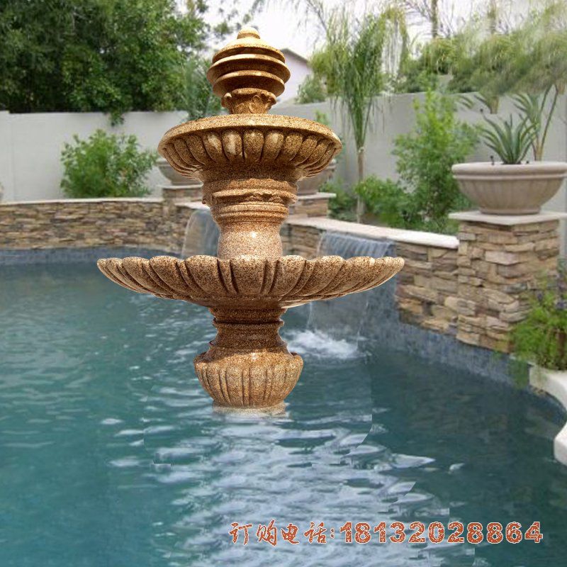 黄金麻双层喷泉石雕