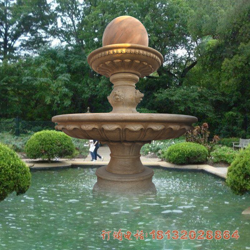 小区双层风水球喷泉石雕