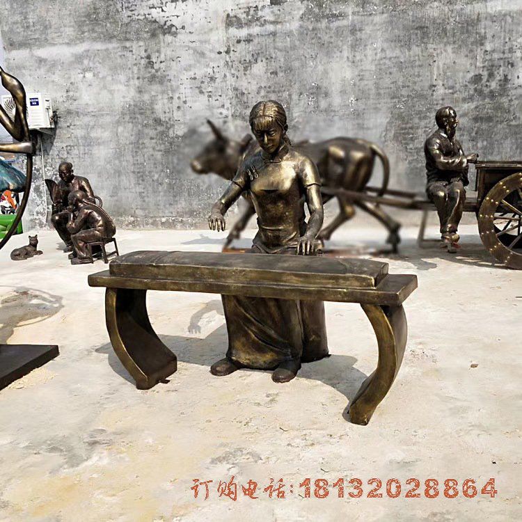 音乐主题弹古筝人物铜雕