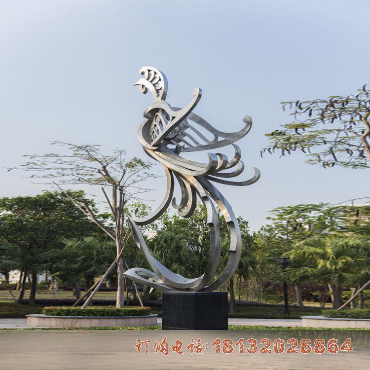 景区不锈钢抽象凤凰雕塑 景区不锈钢抽象凤凰雕塑