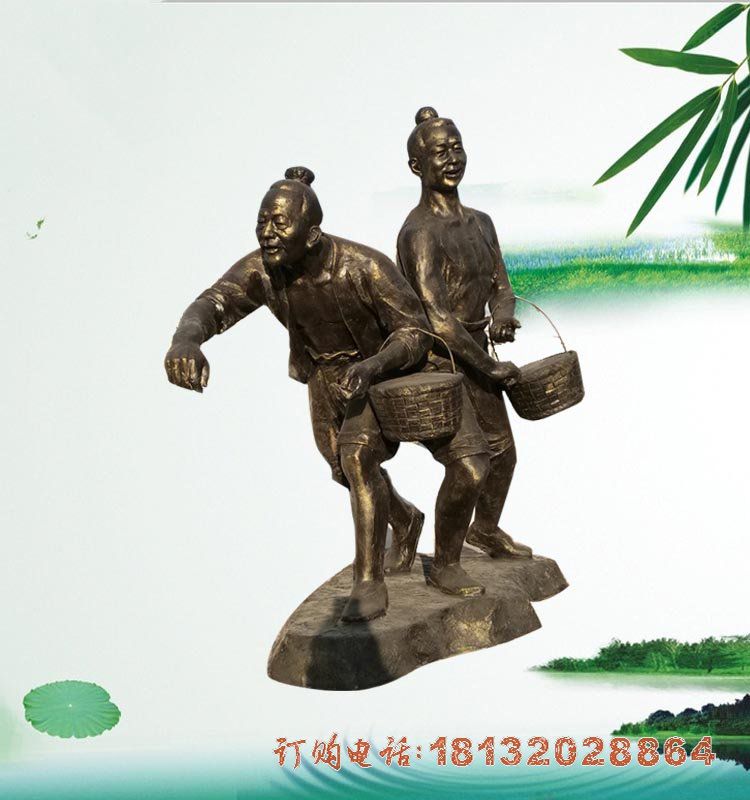 农耕主题播种的人物铜雕