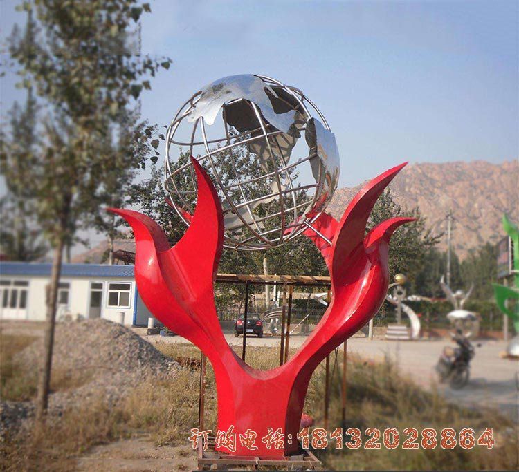 不锈钢抽象和平鸽镂空地球雕塑