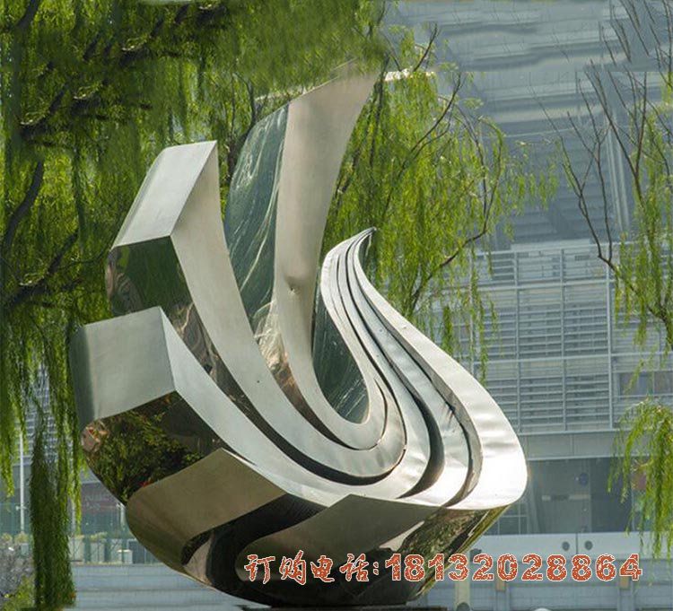 城市不锈钢银白色抽象凤凰雕塑