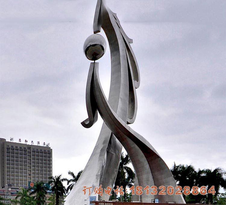 城市不锈钢抽象双龙戏珠雕塑 城市不锈钢抽象双龙戏珠雕塑