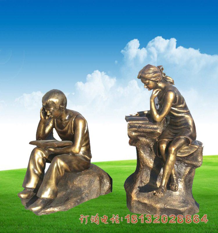 校园看书的学生铜雕