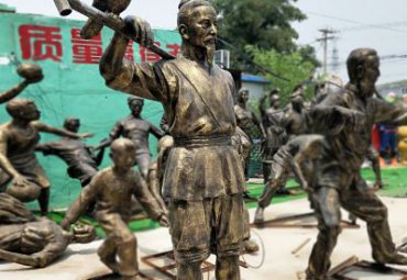 古代人物渔翁和鸬鹚铜雕