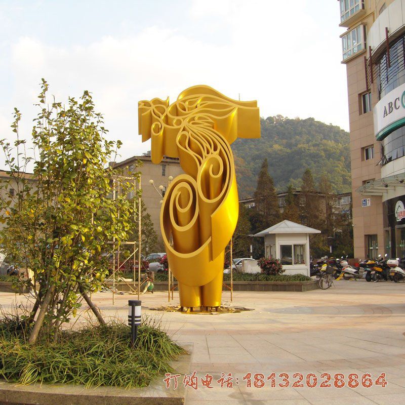 小区不锈钢抽象卷纸凤凰雕塑 小区不锈钢抽象卷纸凤凰雕塑