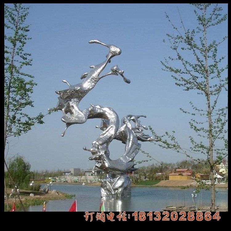 景区不锈钢水景抽象龙雕塑