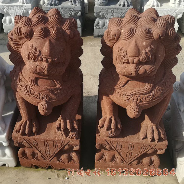 门口红砂岩石狮子
