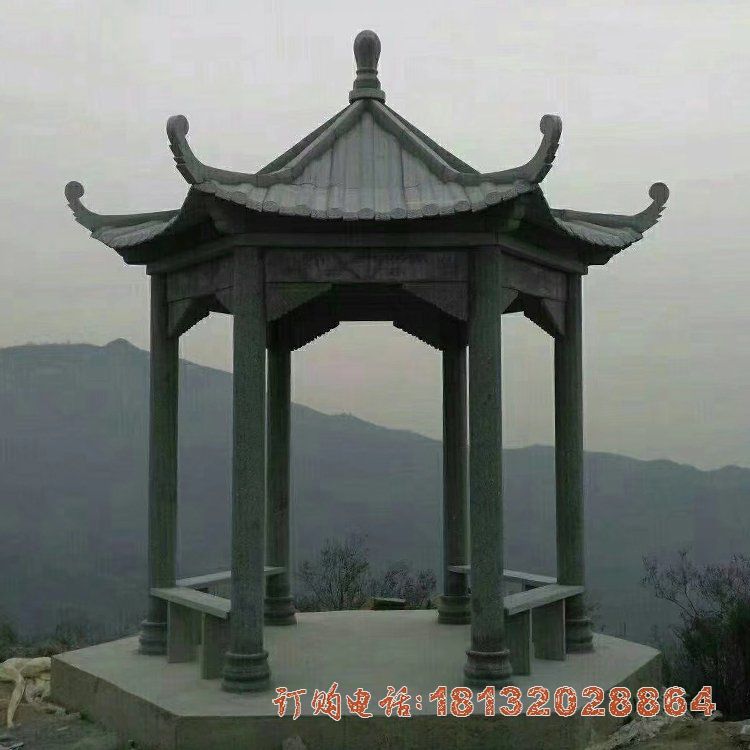景区大理石六角凉亭石雕