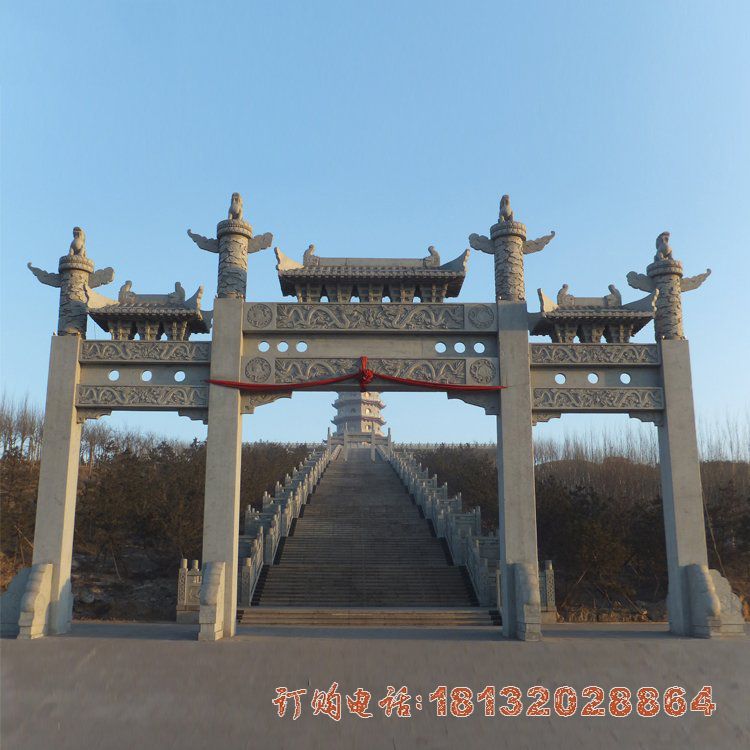 景区三门三楼牌坊石雕