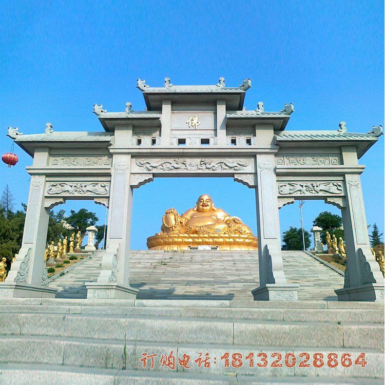 寺庙三门五楼牌坊石雕