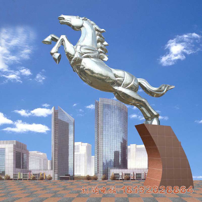 城市不锈钢镜面奔马雕塑