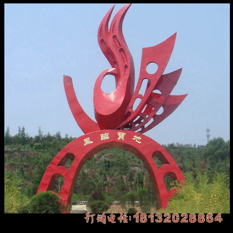 不锈钢凤临宝地抽象凤凰雕塑
