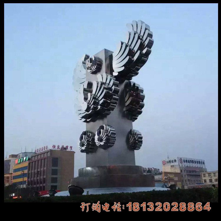 城市不锈钢镜面抽象翅膀雕塑