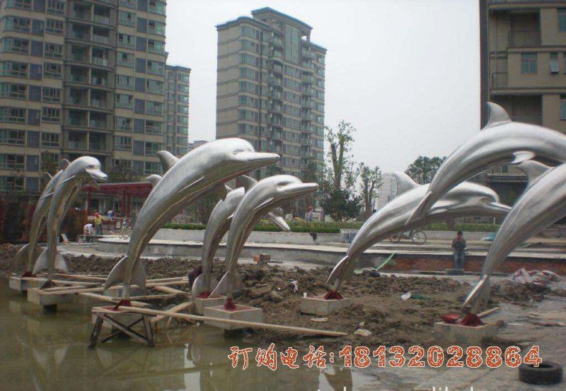 小区不锈钢跳跃的海豚雕塑 小区不锈钢跳跃的海豚雕塑