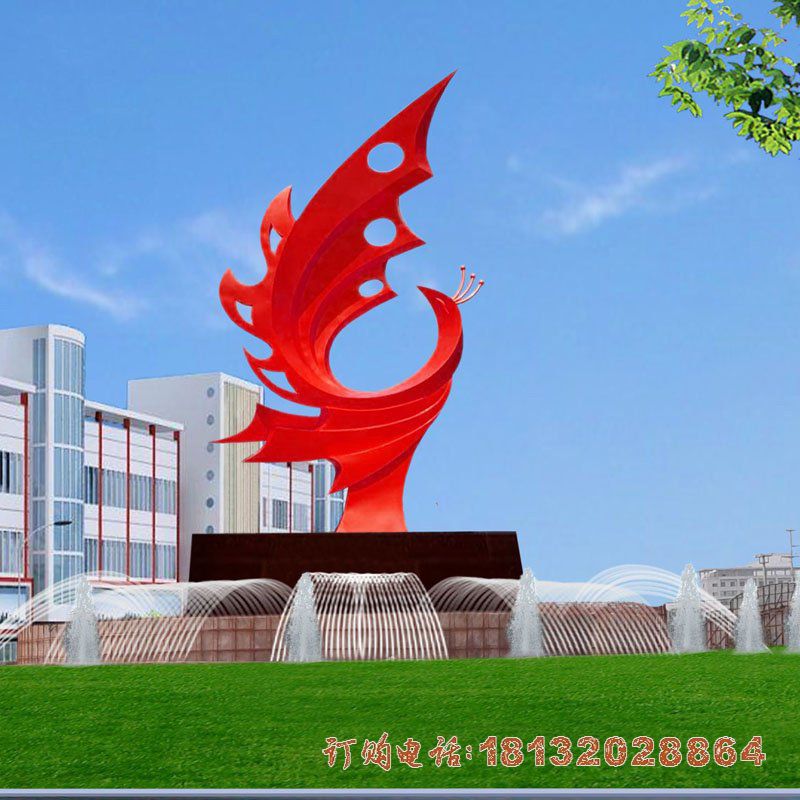小区不锈钢喷漆凤凰雕塑 小区不锈钢喷漆凤凰雕塑