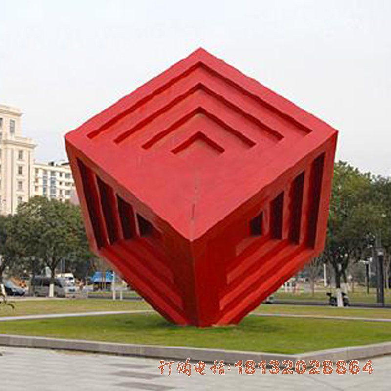 城市不锈钢回字纹正方体雕塑