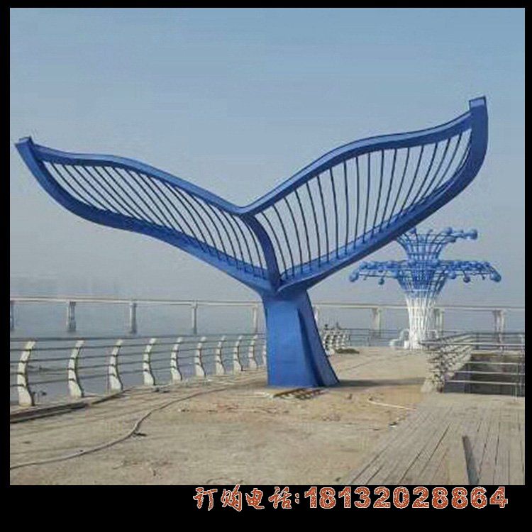 城市不锈钢大型抽象鲸鱼雕塑