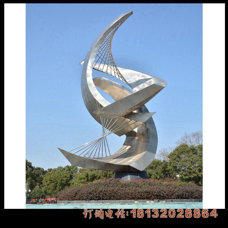 城市不锈钢抽象帆船雕塑