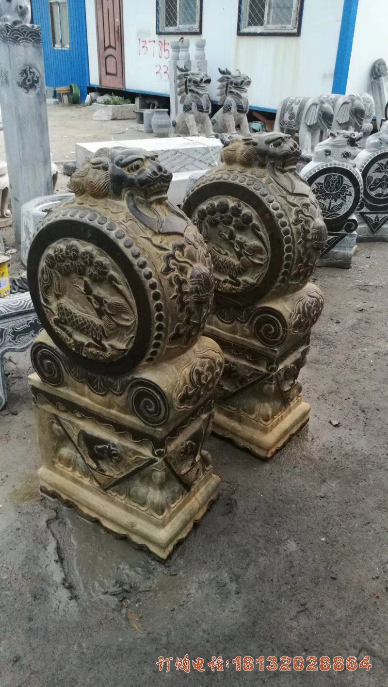 青石仿古镇宅抱鼓石门墩