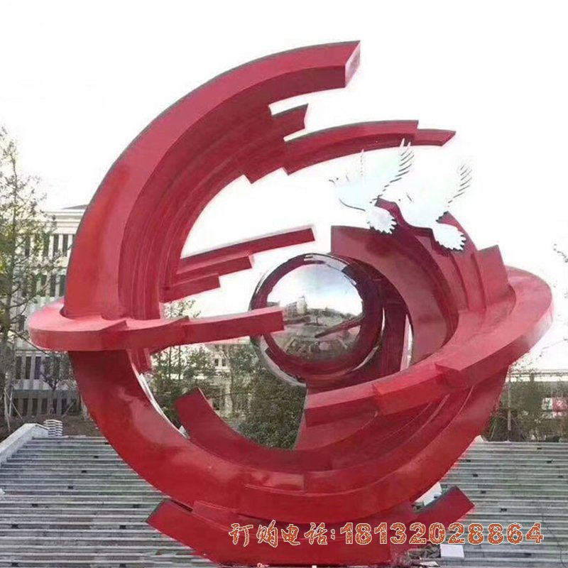 广场不锈钢和平鸽圆球雕塑