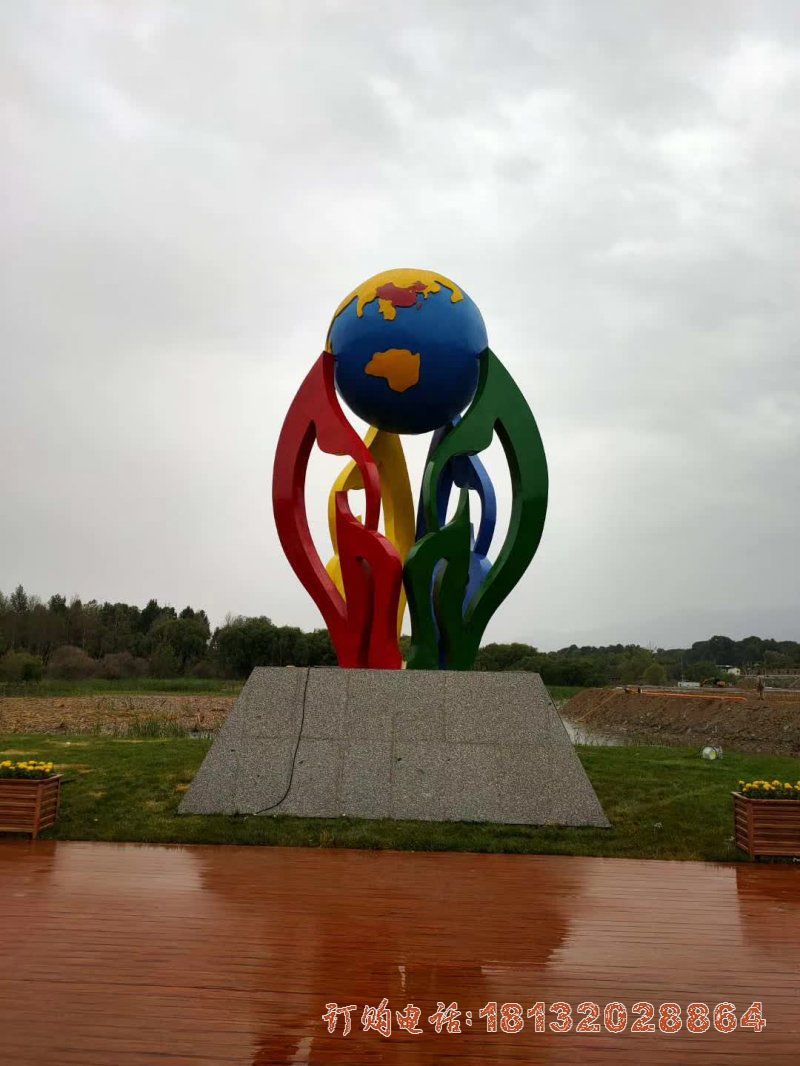 城市不锈钢环保主题树叶地球雕塑