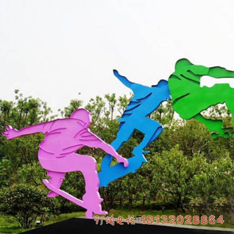 公园不锈钢抽象剪影滑板人物雕塑