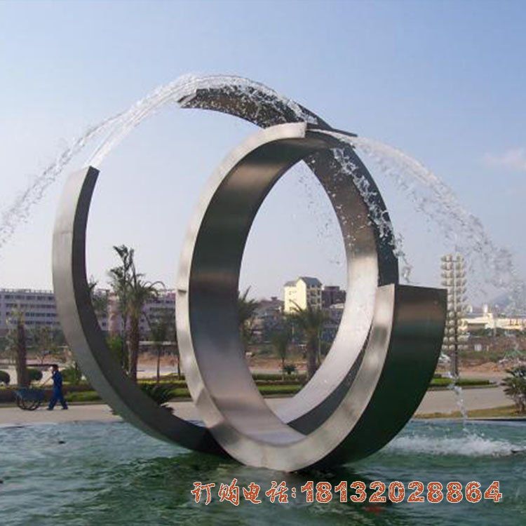 城市不锈钢喷水圆环雕塑