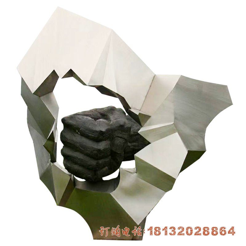 企业不锈钢拳头突破雕塑
