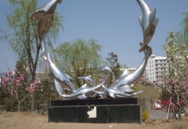 公园不锈钢绕圈海豚雕塑