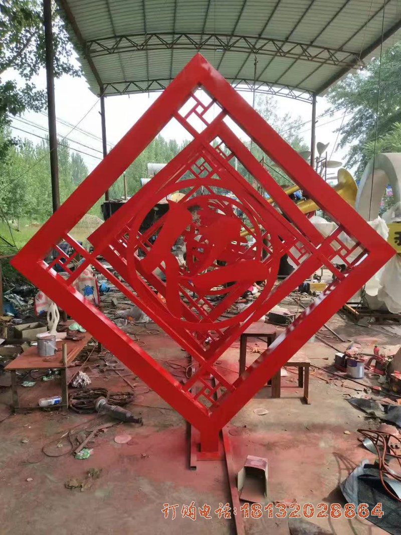 小区不锈钢仁义礼智信汉字雕塑