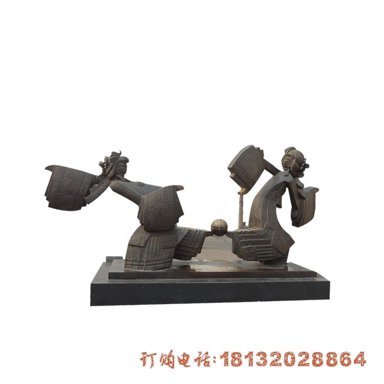 踢足球皮影戏人物铜雕