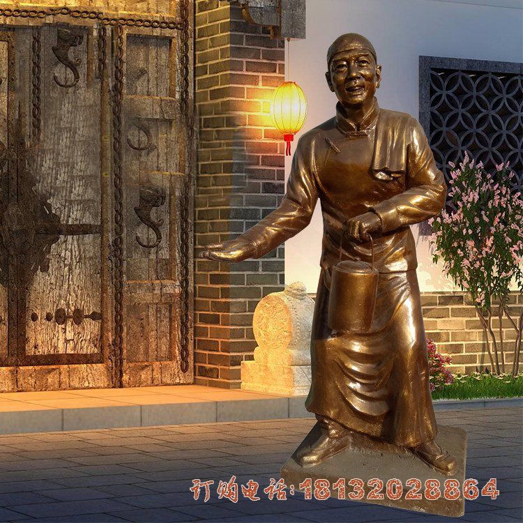 饭店门口人物店小二铜雕