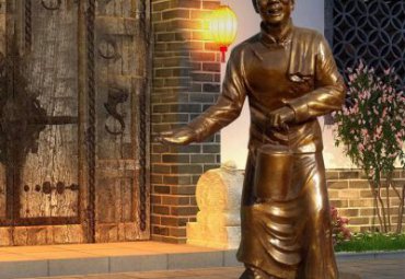 饭店门口人物店小二铜雕