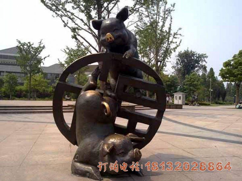 公园动物铜雕猪