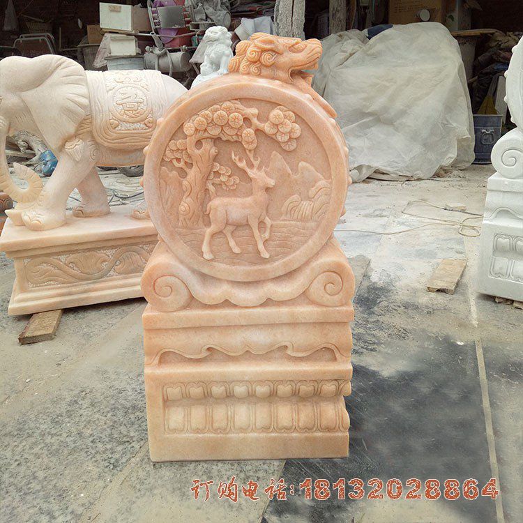 晚霞红门口镇宅门墩石雕