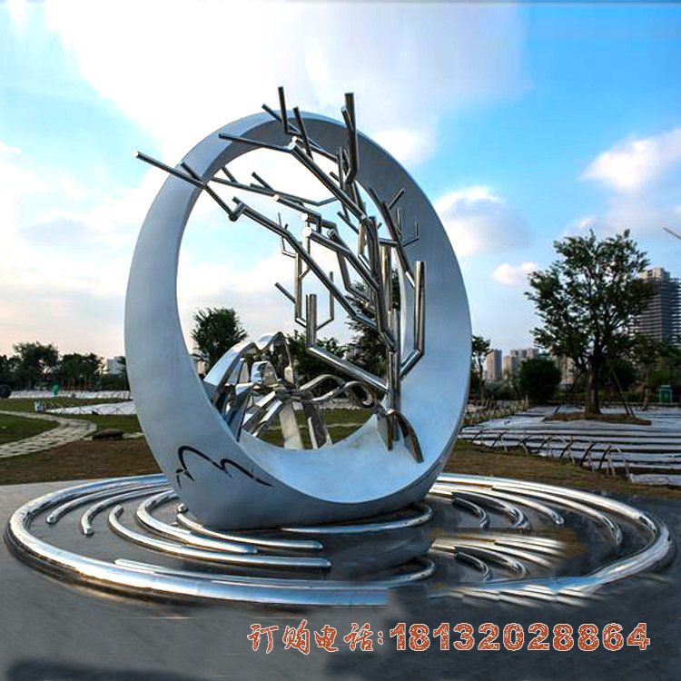 公园不锈钢喷漆圆环树枝雕塑