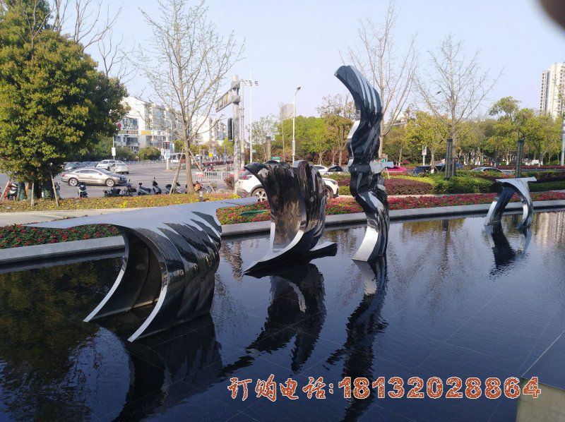 城市不锈钢镜面抽象天鹅雕塑